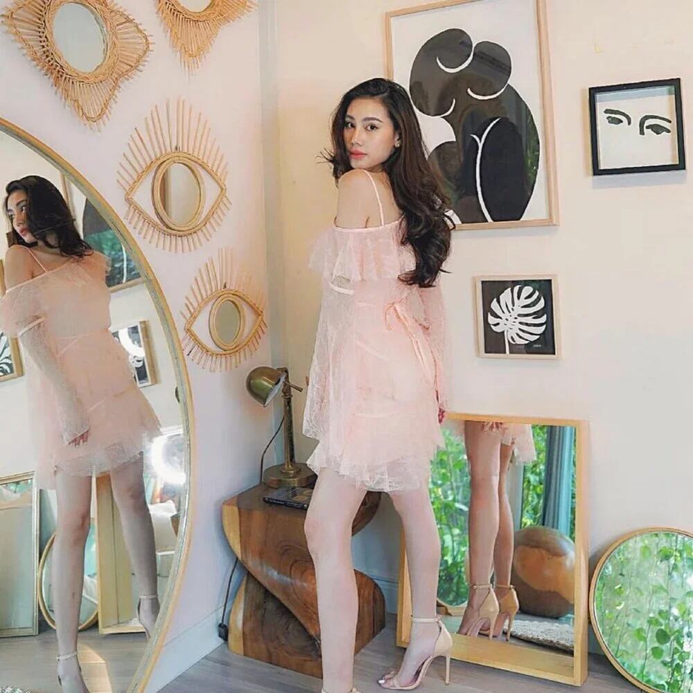 Alice McCall Blush Lace Ruffle Off Shoulder Mini Dress 6 - Picture 4 of 8